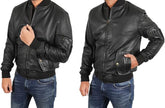 Men's Black MA1 Flight Military  Bomber Leather Jacket